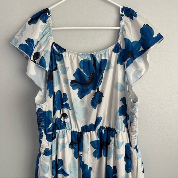 Bloomchic Size 26 floral blue midi dress smocked Easter spring summer maxi 3x 4x - Picture 5 of 8